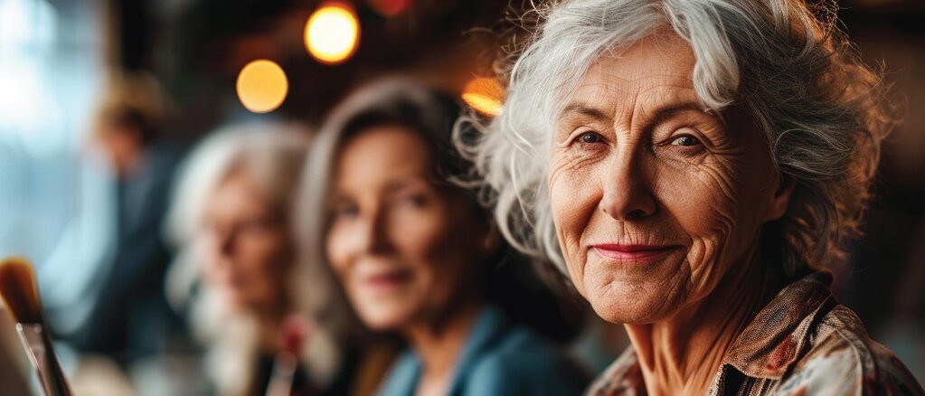 Imagem ilustrativa, tr&ecirc;s mulheres seniores sorridentes